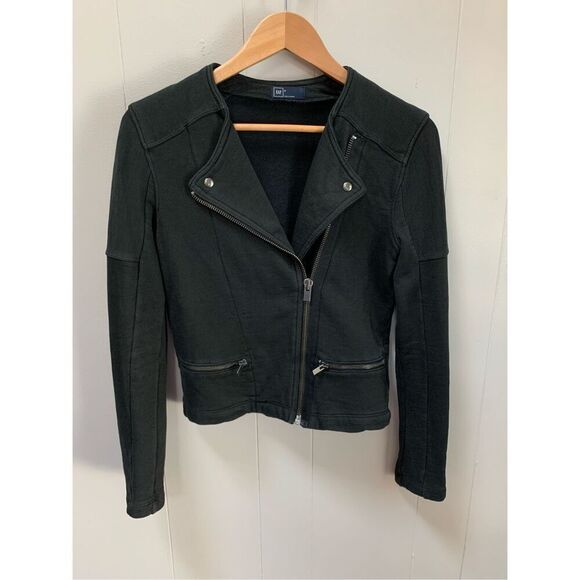 GAP WOMENS French Terry Moto Zippers Black Long Sleeve Jacket Small - Picture 2 of 7